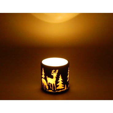 Briedžiai miške, juodosios keramikos žvakidė